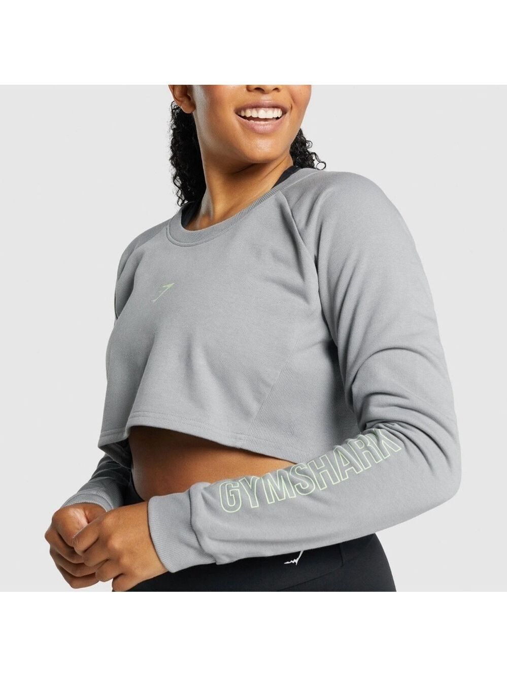 Gymshark Apollo grey cropped crewneckk sweatshirt neon logo size large